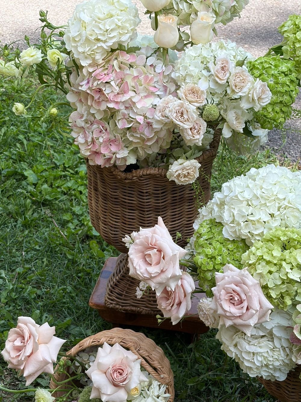 Pastel garden flowers arranged outdoors